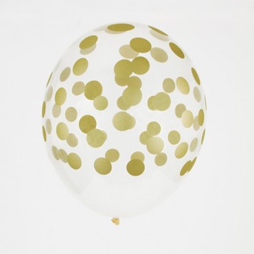 5 Ballons transparent confettis or - 28 cm