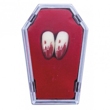 2 Canines de Vampire ensanglantées dans cercueil
