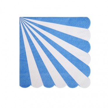 20 Serviettes en papier rayées bleu 25 cm