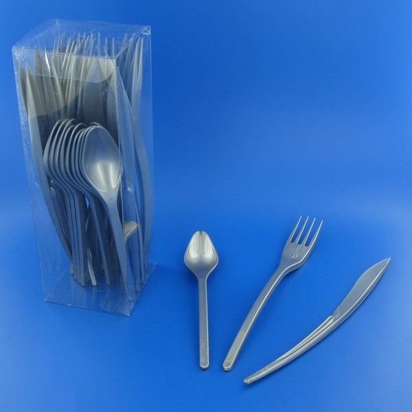 Mini cuillères et fourchettes jetables en plastique argenté de