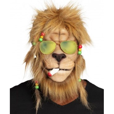 Masque visage Rasta lion avec cheveux et lunettes