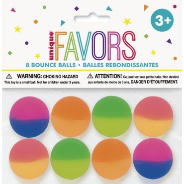 8 Balles rebondissantes fluo multicolores