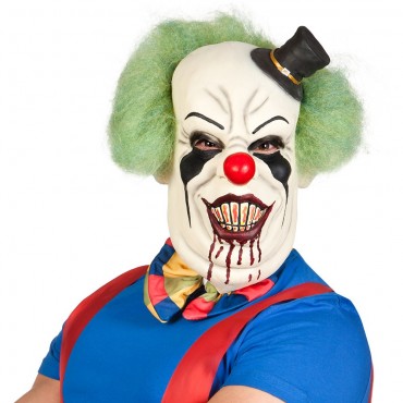 Masque latex Clown d'horreur de luxe avec cheveux