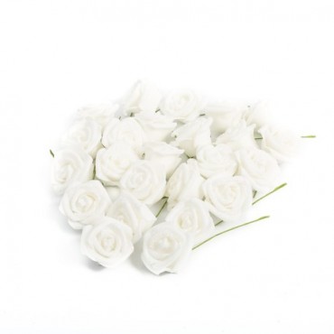 24 Roses en mousse blanches pailletées 4 cm