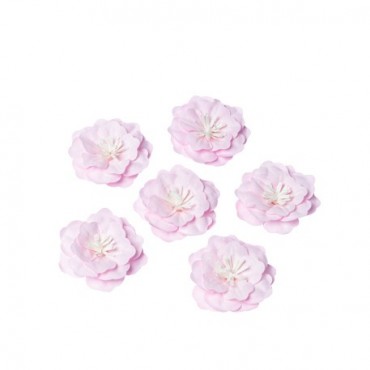 6 Fleurs adhésives papier rose pistil blanc