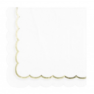 16 serviettes blanches festonnées or