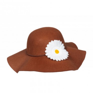 Chapeau Hippie marron à fleur blanche