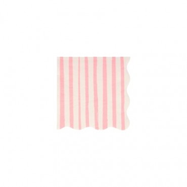 16 Serviettes rayées rose/blanc