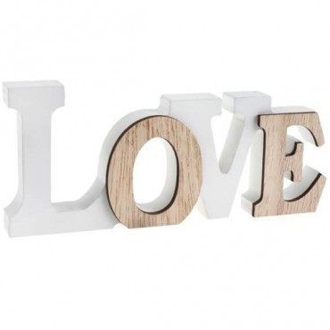 Centre de table mot LOVE en bois blanc et naturel
