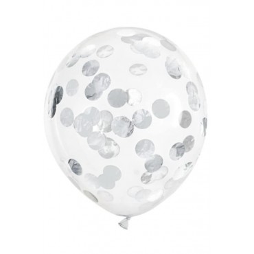 6 Ballons confettis ronds argentés