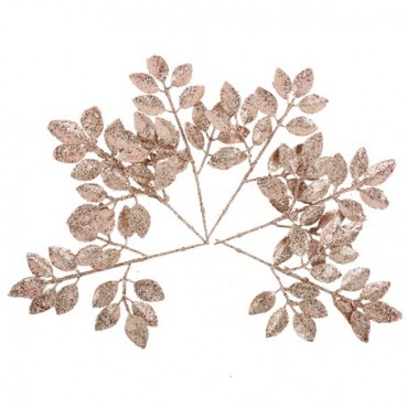 6 Jolies branches feuilles scintillantes paillettes rose gold