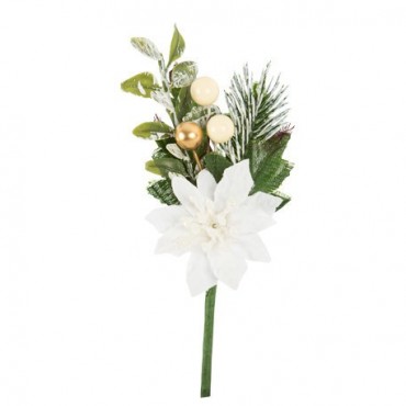 Branche La Givrée Fleur Poinsettia blanche 14 cm