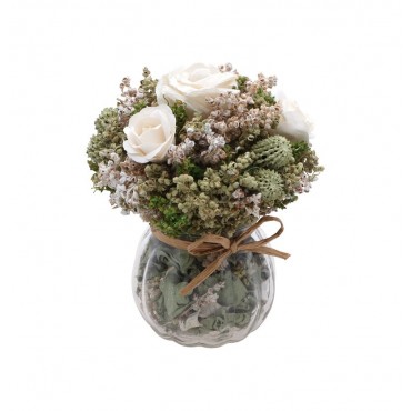 Bouquet de roses blanches dans vase en verre