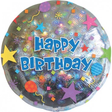 Ballon Happy Birthday métallisé à pois multicolores