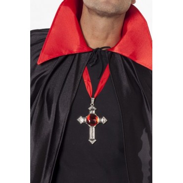 chaine gothique crucifix a pierre rouge
